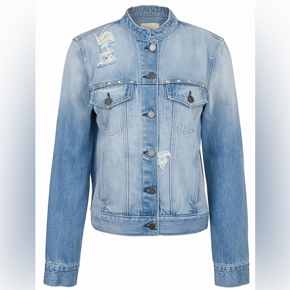 EI8HTDREAMS  STAR STUDDED BAND COLLAR DENIM JACKET - LIGHT BLUE - Picture 4 of 16